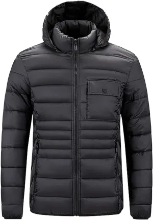 Cambkatl Big and Tall Men's Winter Puffer Down Jackets, Zip Up Warm Padded Quilted Insulated Coat with Hood & Pockets