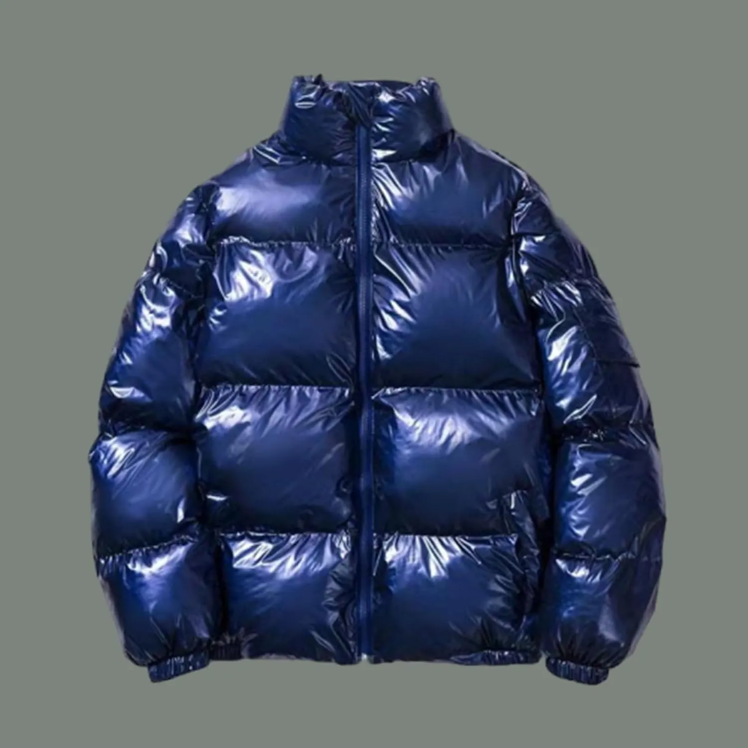 Cambkatl Men's Glossy Padded Winter Coat Metallic Full Zip Down Quilted Puffer Jacket Warm Plus Size Shiny Puffy Outerwear