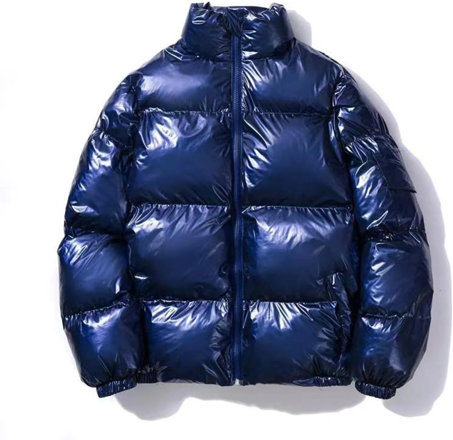 Cambkatl Men's Glossy Padded Winter Coat Metallic Full Zip Down Quilted Puffer Jacket Warm Plus Size Shiny Puffy Outerwear