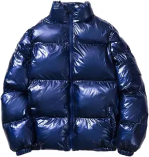 Cambkatl Men's Glossy Padded Winter Coat Metallic Full Zip Down Quilted Puffer Jacket Warm Plus Size Shiny Puffy Outerwear