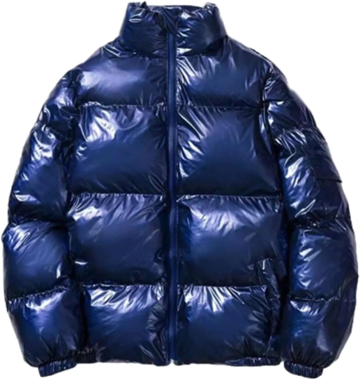 Cambkatl Men's Glossy Padded Winter Coat Metallic Full Zip Down Quilted Puffer Jacket Warm Plus Size Shiny Puffy Outerwear