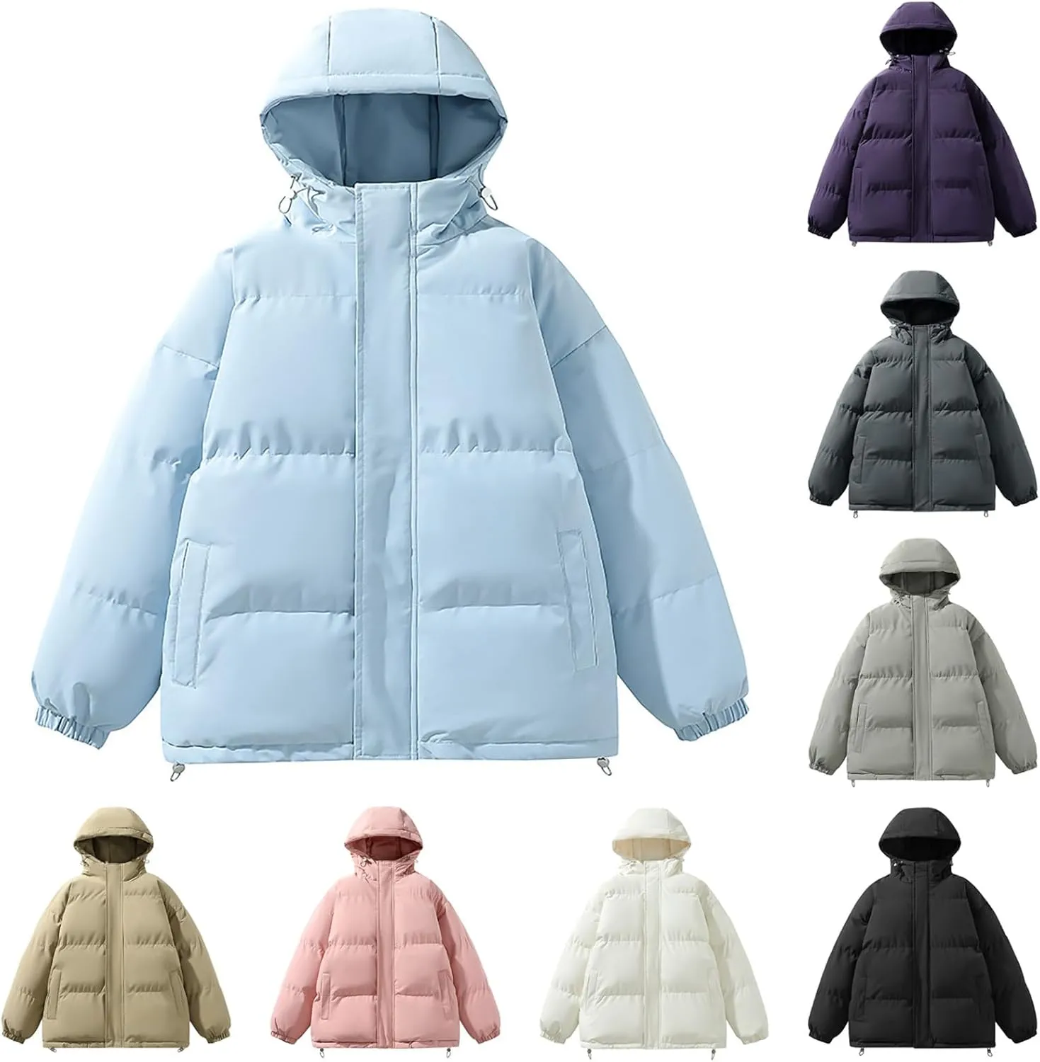 Cambkatl Men's Hooded Puffy Jacket, Full Zip Padded Down Winter Quilted Coat Insulated Thermal Outerwear with Pockets