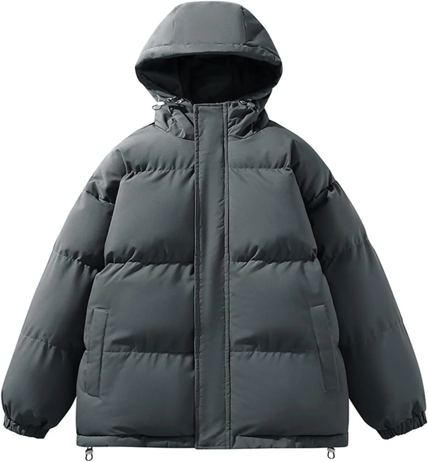 Cambkatl Men's Hooded Puffy Jacket, Full Zip Padded Down Winter Quilted Coat Insulated Thermal Outerwear with Pockets