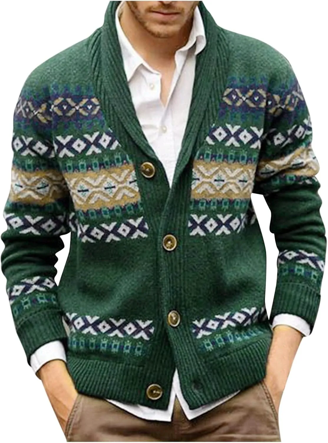 Cardigan Sweaters for Men Casual Slim Fit V Neck Button Up Knitted Sweatershirt Big and Tall Plus Size Cardigans Tops Green