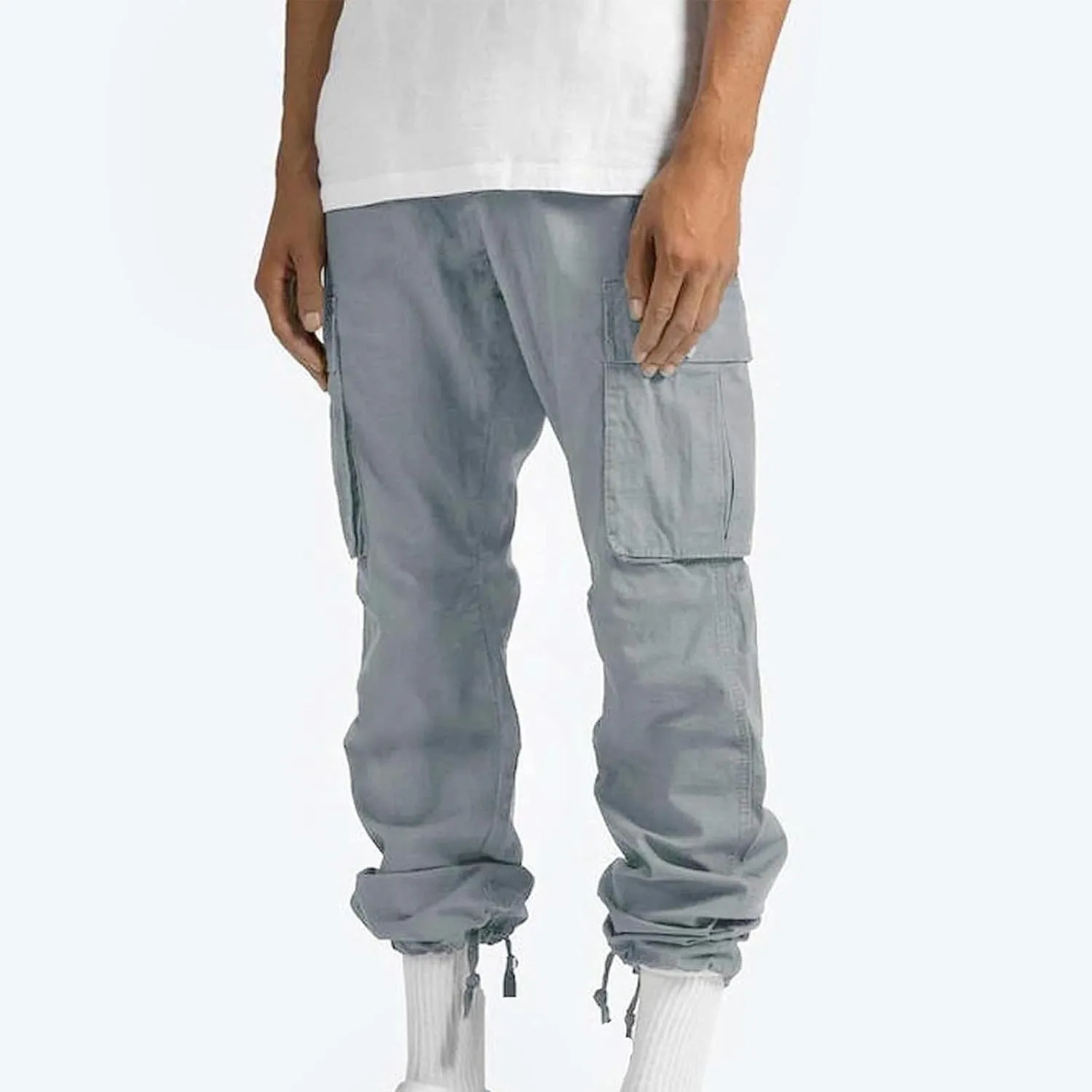 Cargo Pants for Men Big and Tall Baggy Sweatpants Drawstring Elastic Waist Pants Loose Fit Outdoor Sports Jogger