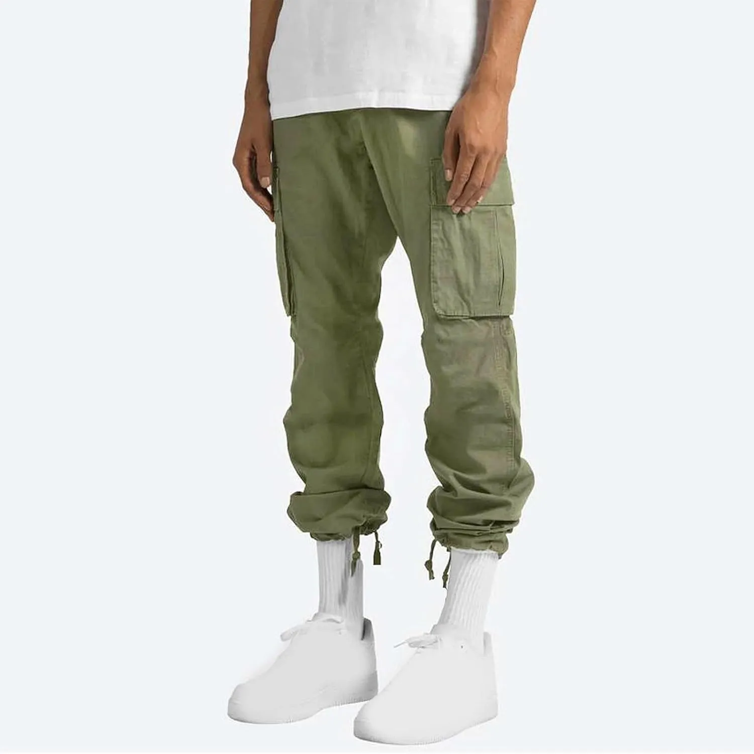Cargo Pants for Men Drawstring Cargo Pants Workout Athletic Pants Elastic Waist Jogging Loose Straight Leg Work Pants