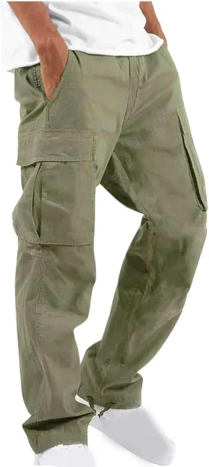 Cargo Pants for Men Drawstring Cargo Pants Workout Athletic Pants Elastic Waist Jogging Loose Straight Leg Work Pants