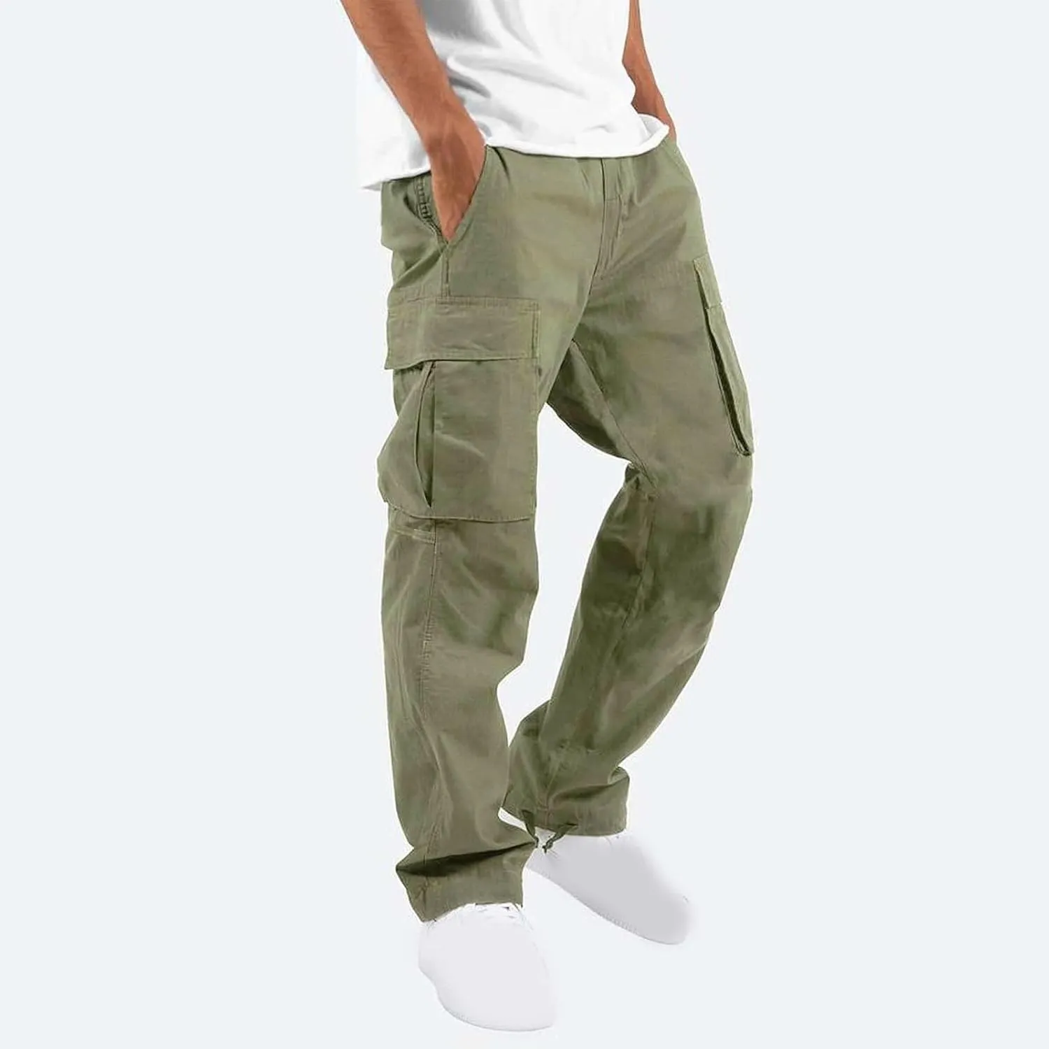 Cargo Pants for Men Drawstring Cargo Pants Workout Athletic Pants Elastic Waist Jogging Loose Straight Leg Work Pants