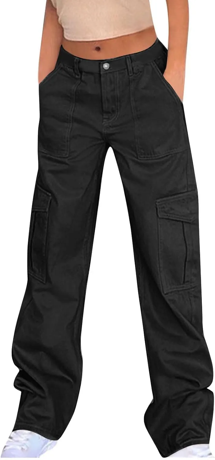 Cargo Pants for Women High Waisted Pants Baggy Stretchy Wide Leg Y2K Streetwear Multiple Pockets Fashion Cargo Jeans