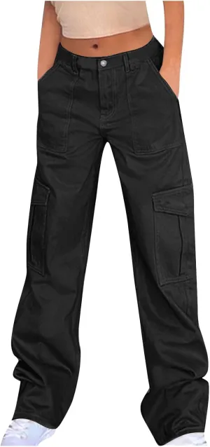 Cargo Pants for Women High Waisted Pants Baggy Stretchy Wide Leg Y2K Streetwear Multiple Pockets Fashion Cargo Jeans
