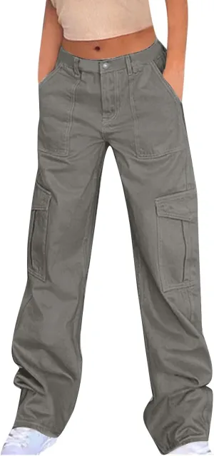Cargo Pants for Women High Waisted Pants Baggy Stretchy Wide Leg Y2K Streetwear Multiple Pockets Fashion Cargo Jeans
