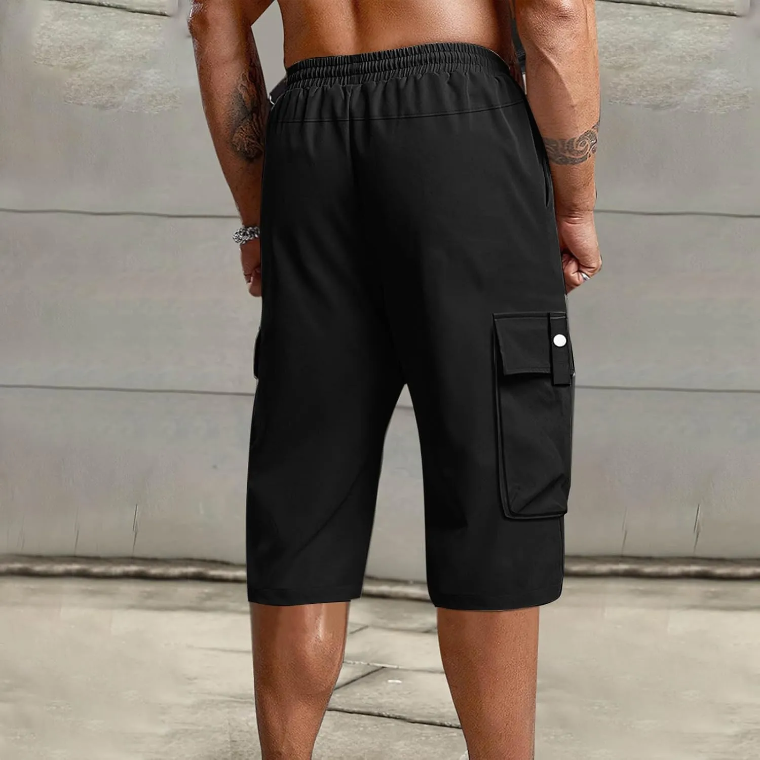 Cargo Shorts for Men Below Knee Lightweight Waterproof Long Shorts Quick Dry Work Bermuda Short Pants Multi Pockets