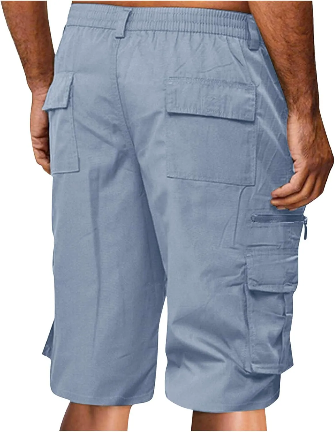 Cargo Shorts for Men Elastic Waist Cargo Pants Summer Bermuda Shorts with Multi Pockets Stretch Lightweight Shorts