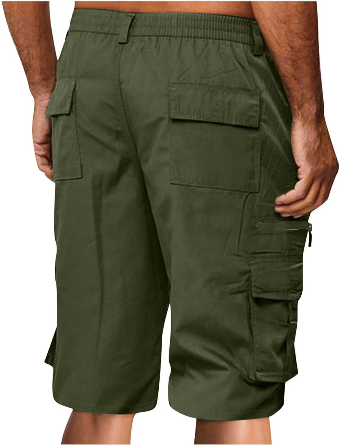 Cargo Shorts for Men Elastic Waist Cargo Pants Summer Bermuda Shorts with Multi Pockets Stretch Lightweight Shorts