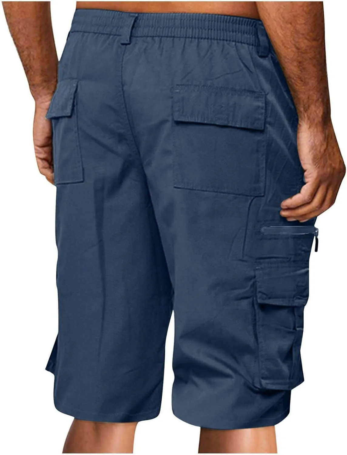 Cargo Shorts for Men Elastic Waist Cargo Pants Summer Bermuda Shorts with Multi Pockets Stretch Lightweight Shorts