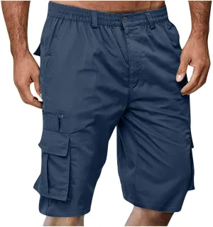 Cargo Shorts for Men Elastic Waist Cargo Pants Summer Bermuda Shorts with Multi Pockets Stretch Lightweight Shorts