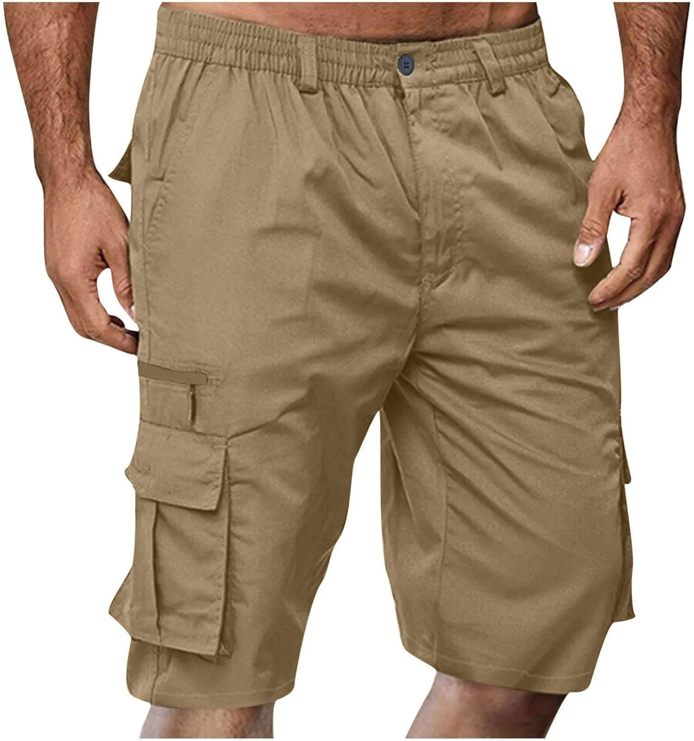 Cargo Shorts for Men Elastic Waist Cargo Pants Summer Bermuda Shorts with Multi Pockets Stretch Lightweight Shorts