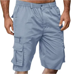 Cargo Shorts for Men Elastic Waist Cargo Pants Summer Bermuda Shorts with Multi Pockets Stretch Lightweight Shorts