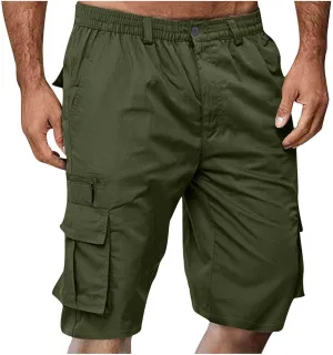 Cargo Shorts for Men Elastic Waist Cargo Pants Summer Bermuda Shorts with Multi Pockets Stretch Lightweight Shorts