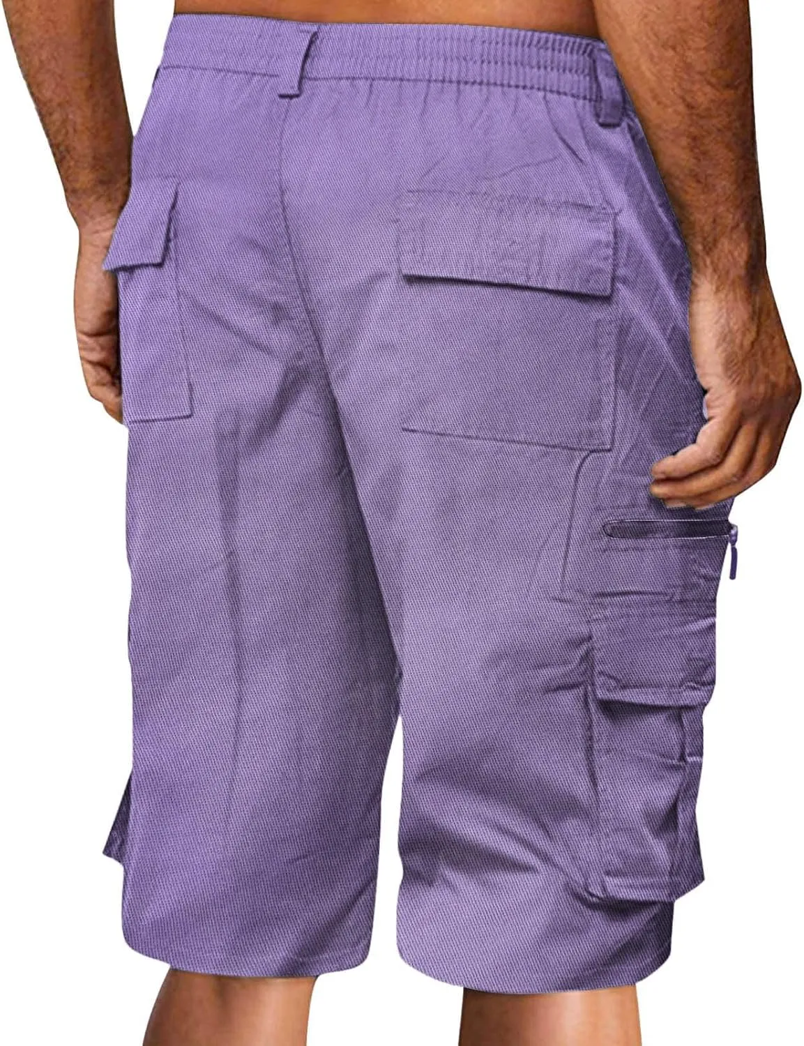 Cargo Shorts for Men Elastic Waist Cargo Pants Summer Bermuda Shorts with Multi Pockets Stretch Lightweight Shorts