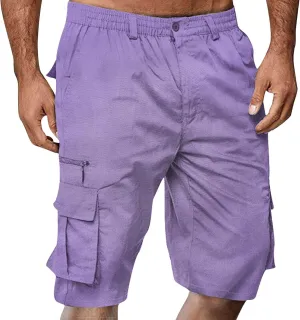 Cargo Shorts for Men Elastic Waist Cargo Pants Summer Bermuda Shorts with Multi Pockets Stretch Lightweight Shorts