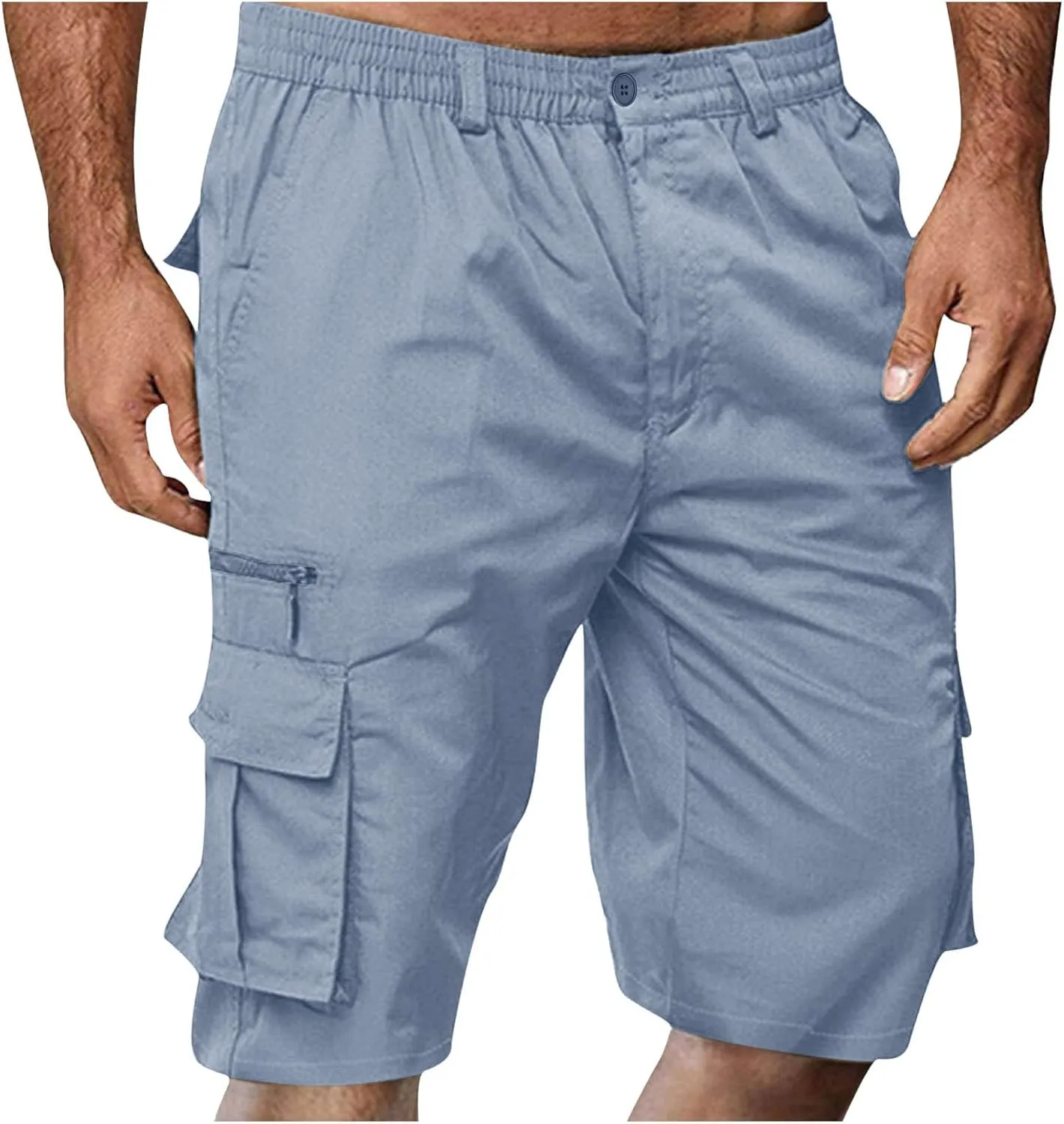 Cargo Shorts for Men Elastic Waist Cargo Pants Summer Bermuda Shorts with Multi Pockets Stretch Lightweight Shorts