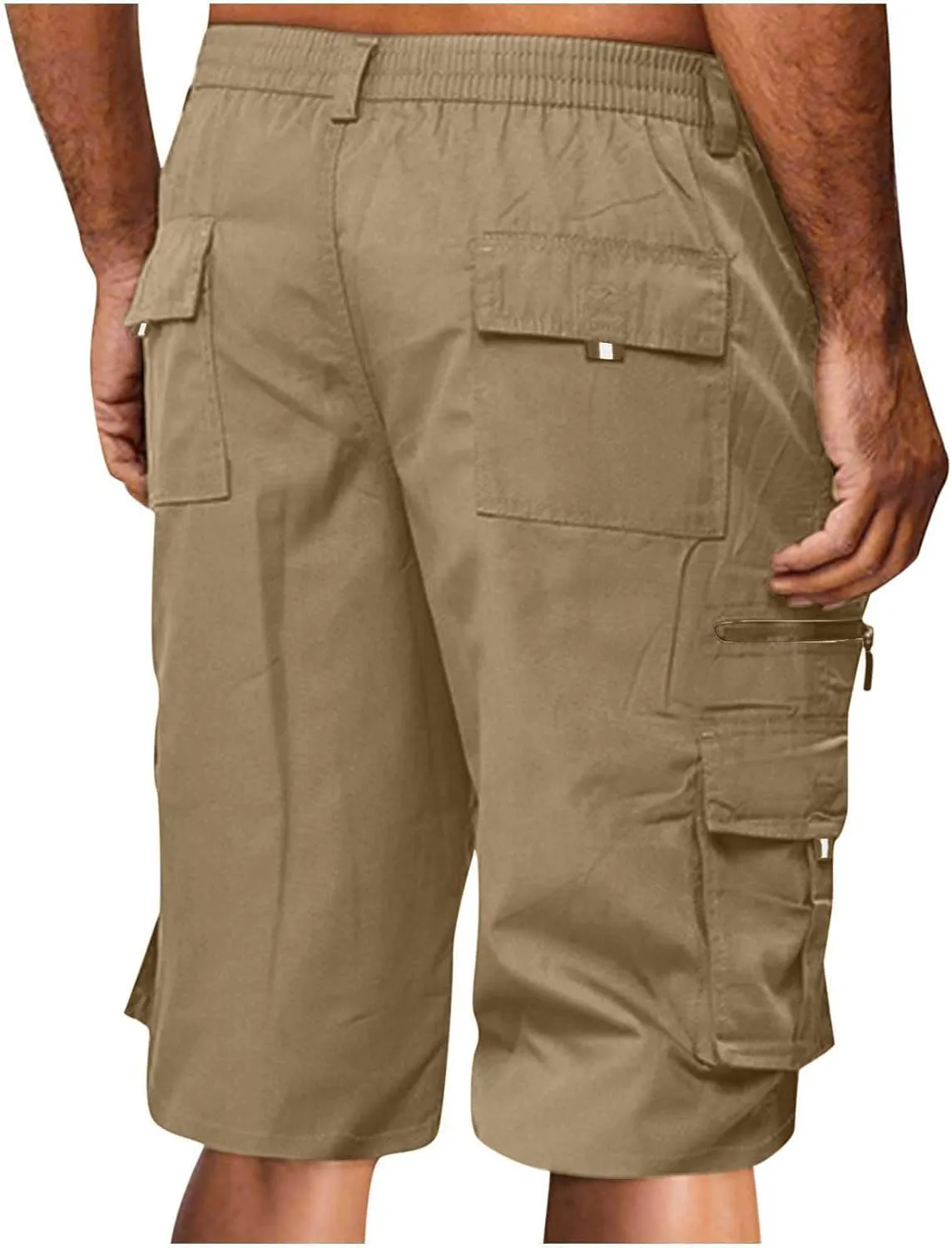 Cargo Shorts for Men Elastic Waist Cargo Pants Summer Bermuda Shorts with Multi Pockets Stretch Lightweight Shorts