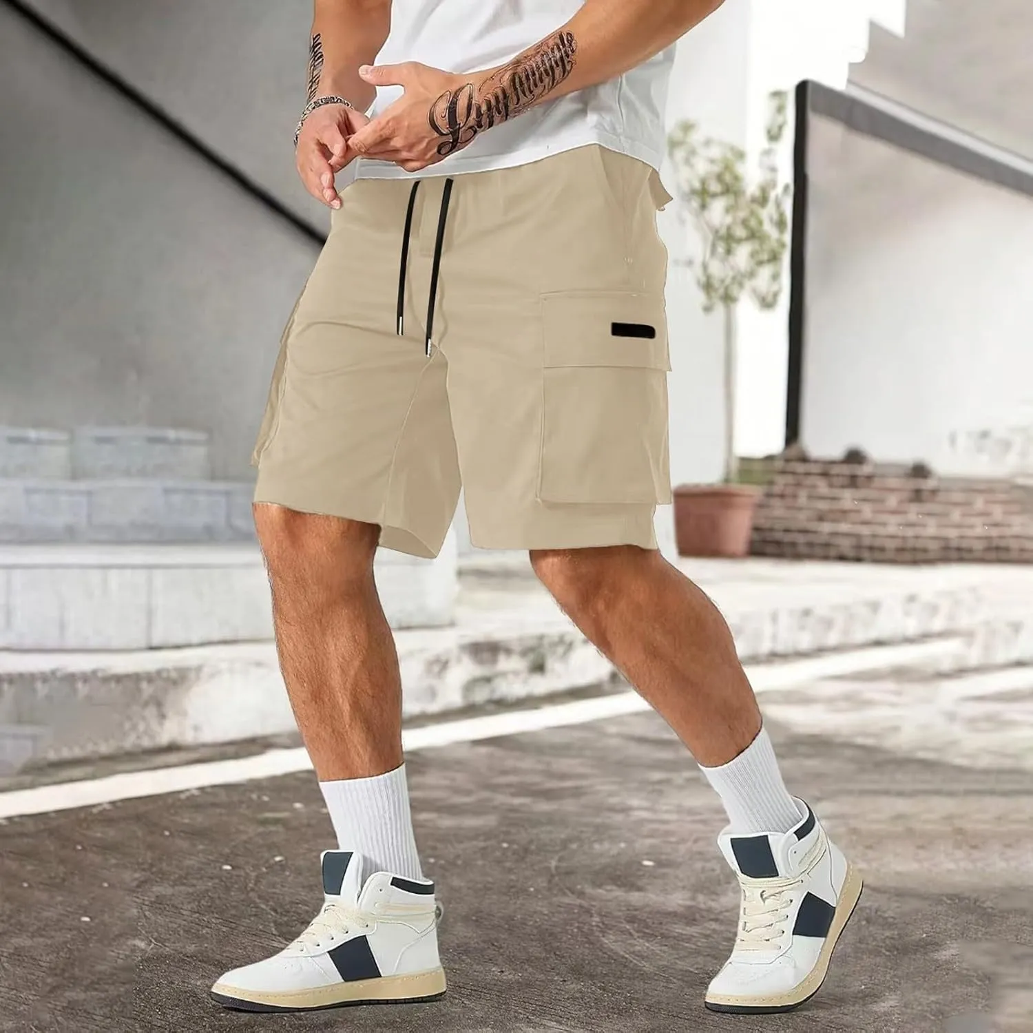 Cargo Shorts for Men Elastic Waist Drawstring Casual Pant 2025 Summer Relaxed Fit Comfy Work Shorts with Multi Pocket