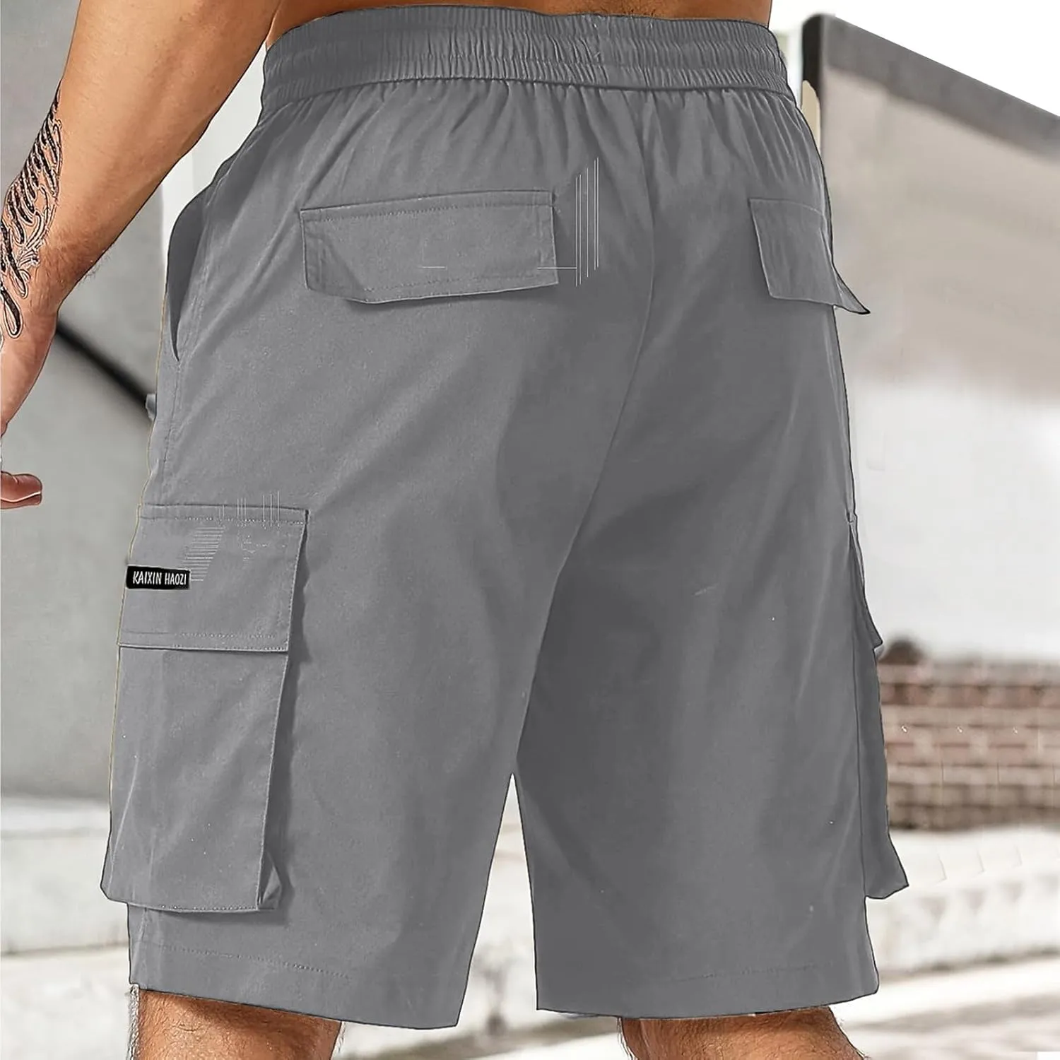 Cargo Shorts for Men Stretch Waist Drawstring Slim Fit Bermuda Hiking Shorts Big Tall Gym Golf Pants Multi Pockets
