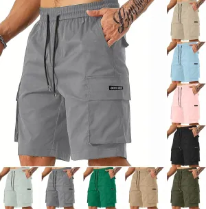 Cargo Shorts for Men Stretch Waist Drawstring Slim Fit Bermuda Hiking Shorts Big Tall Gym Golf Pants Multi Pockets