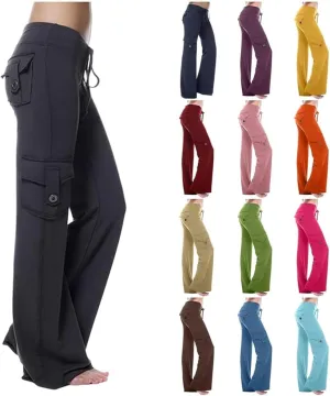 Cargo Yoga Pants for Women High Waist Wide Leg Bootcut Trousers Plus Size Baggy Flare Slacks Pants with Pockets