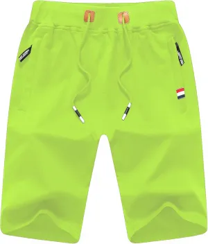 Chrisuno Men's Shorts Elastic Waist Athletic Sweat Shorts with Zipper Pockets