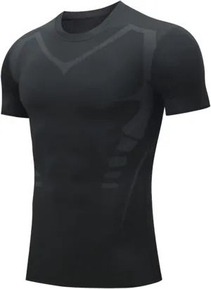 Compression Shirt Men Slimming Short Sleeve Muscle Workout Shirts Athletic Running Cycling Cooling Dry Fit Tshirt