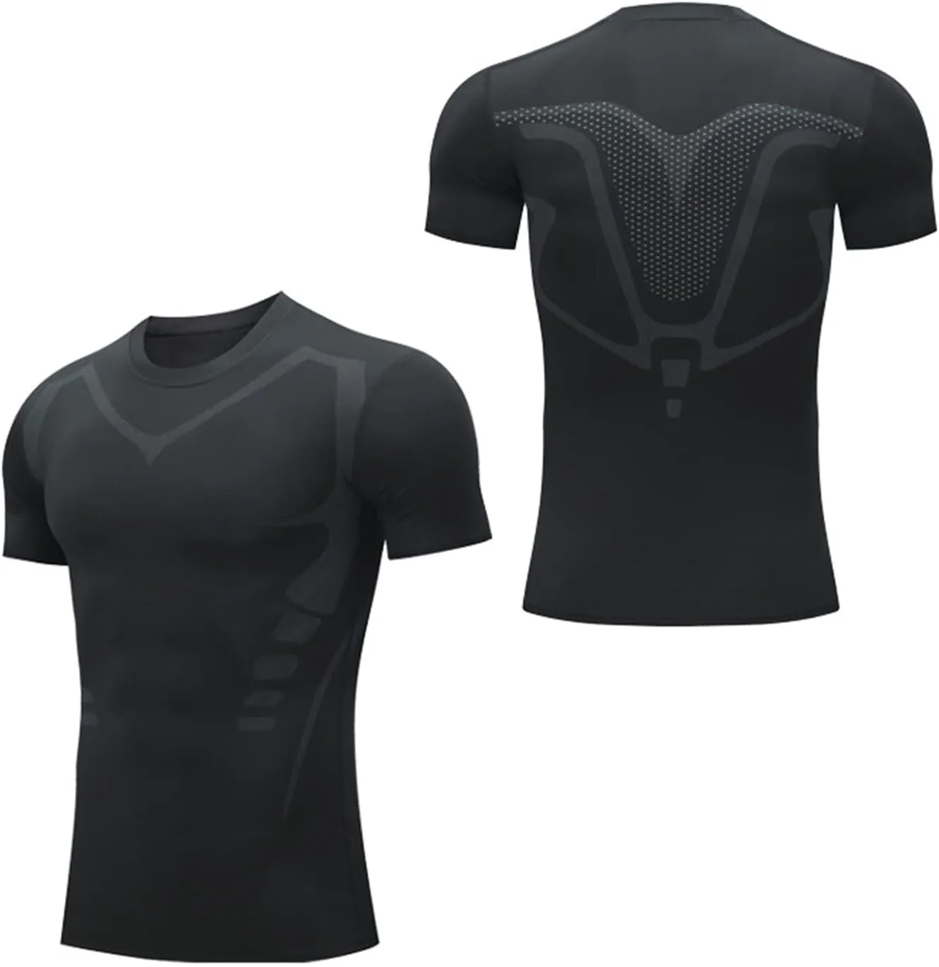 Compression Shirt Men Slimming Short Sleeve Muscle Workout Shirts Athletic Running Cycling Cooling Dry Fit Tshirt