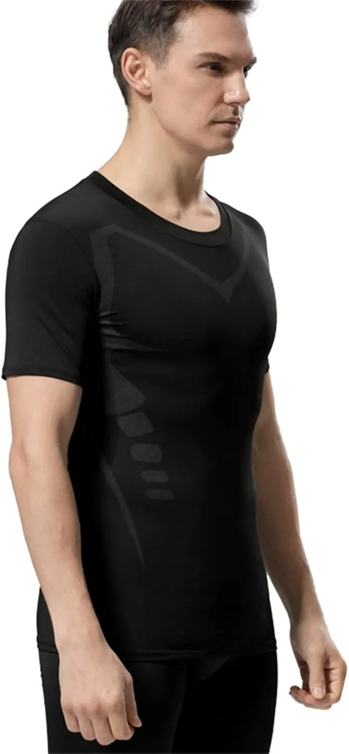 Compression Shirt Men Slimming Short Sleeve Muscle Workout Shirts Athletic Running Cycling Cooling Dry Fit Tshirt