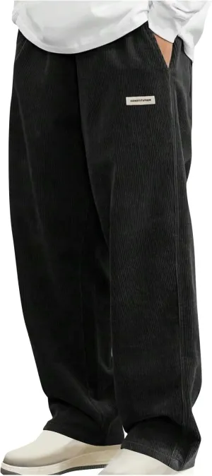 Corduroy Pants for Men 2025 Fashion Elastic Waist Drawstring Straight Leg Trouser Solid Color Loose Fit Vintage Pant