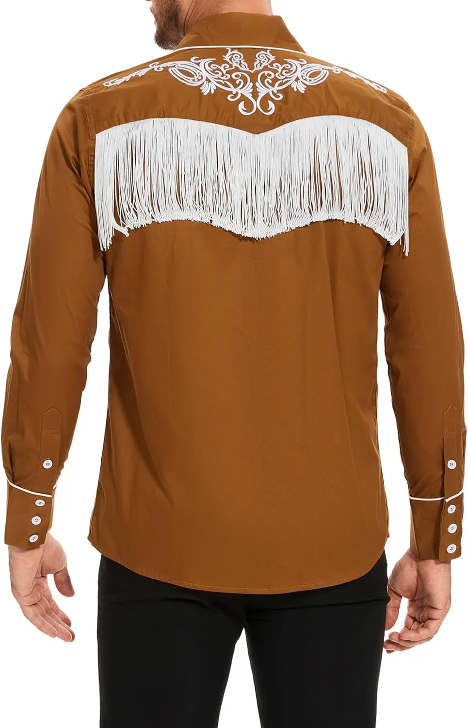 CORSKI Men's Cowboy Costume Western Long Sleeve Casual Fringe Hippie Slim Fit Button Down Shirt