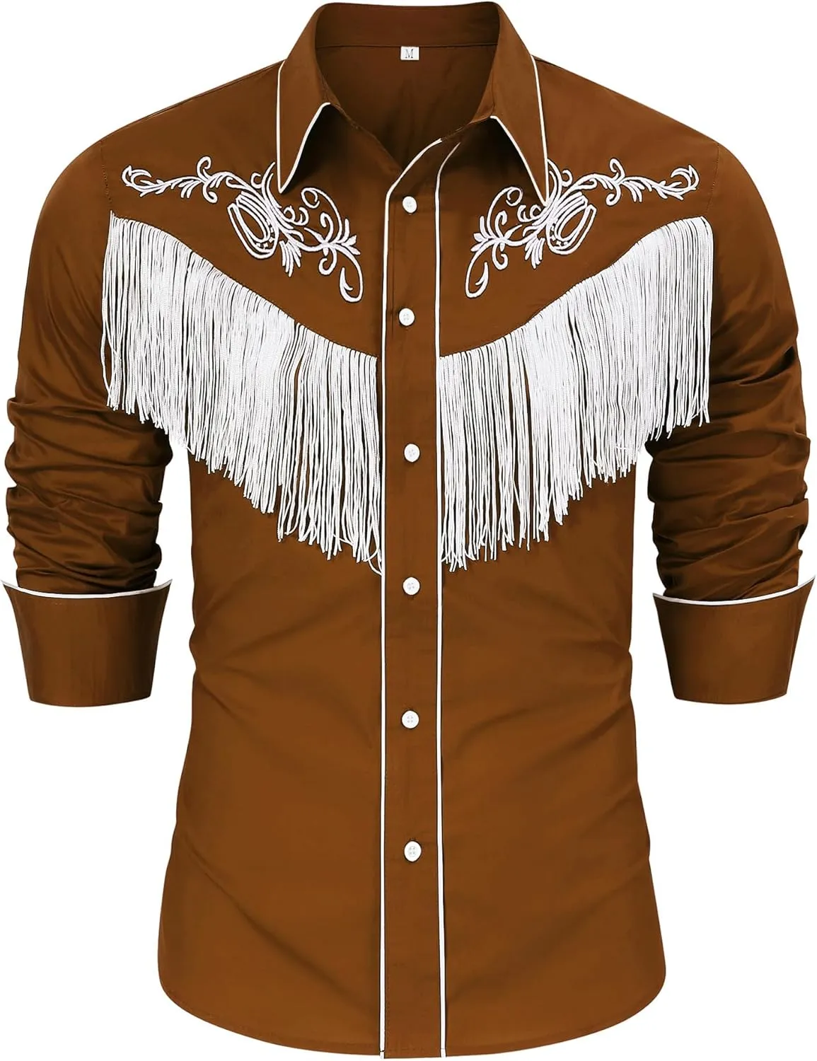 CORSKI Men's Cowboy Costume Western Long Sleeve Casual Fringe Hippie Slim Fit Button Down Shirt