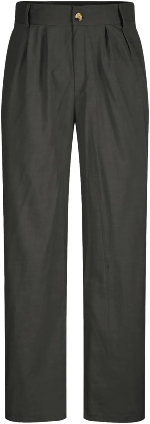 Cotton Linen Pants for Men Pleated Front Trouser Straight Leg Suit Trousers Solid Color Office Trouser Linen Pant