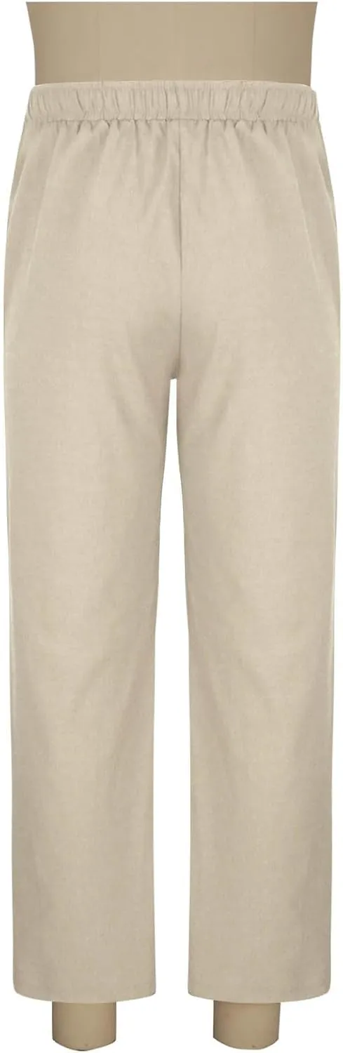 Cotton Linen Pants for Men Stretch Elastic Waist Casual Summer Beach Pants Resort Straight Leg Lounge Yoga Trousers