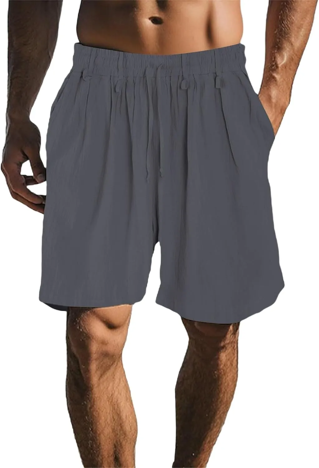 Cotton Linen Shorts for Men Waist Drawstring Pleated Thin Lightweight Loose Fit Cool Summer Pants Lounge Beach Shorts