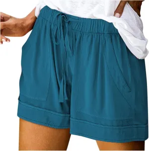 Cotton Shorts for Women High Waisted Outdoor Shorts Knee Length Trendy Drawstring Hiking Shorts with Pockets