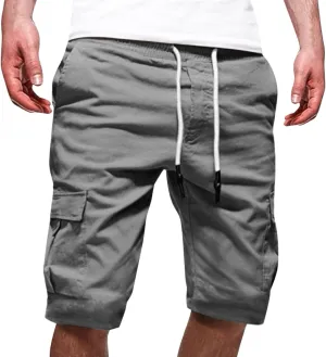 CRNTCEM Mens Casual Cargo Shorts Cotton Twill Chino Short Drawstring Stretch Summer Work Dressy Shorts with Pockets