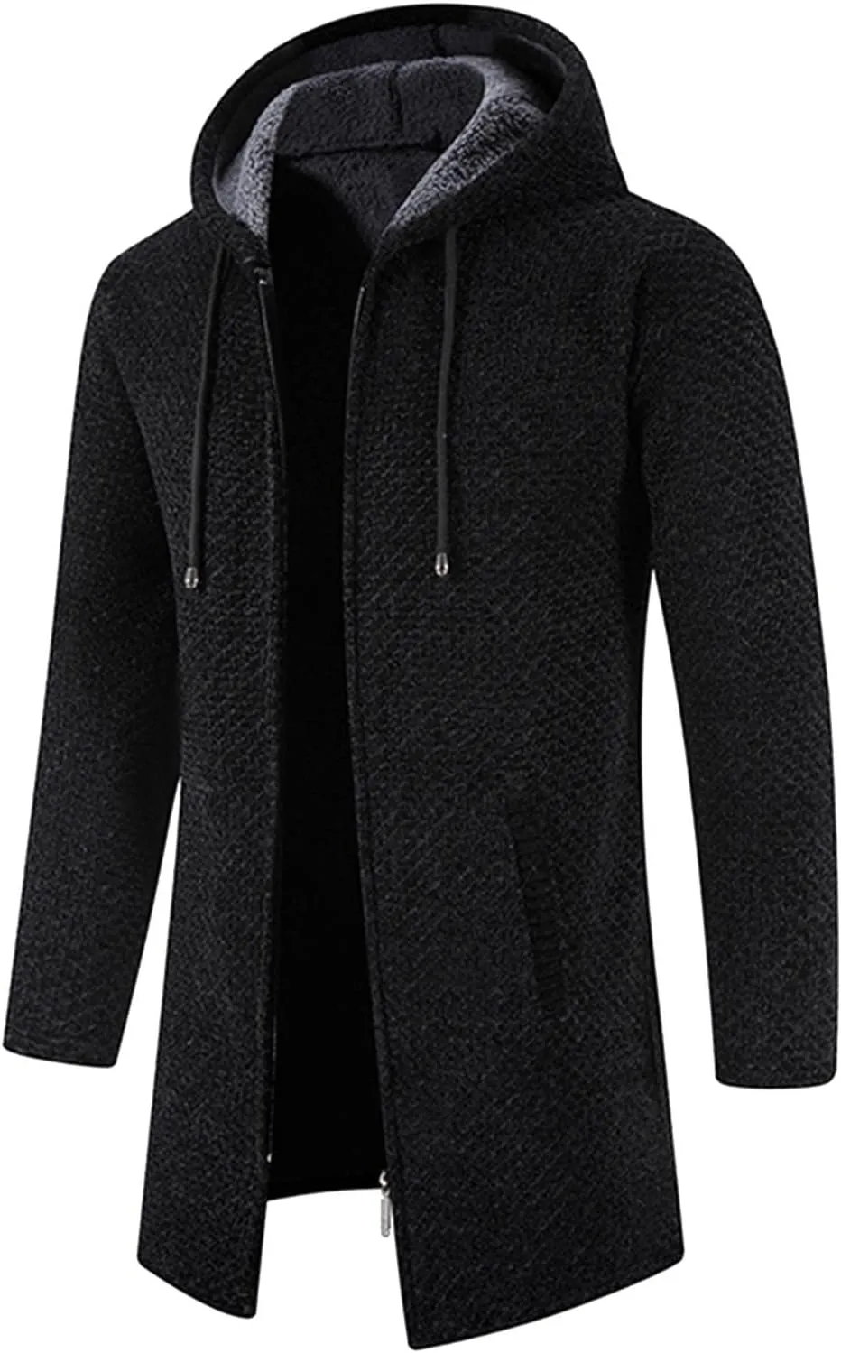 CRNTCEM Mens Long Cardigan Hoodies Winter Fleece Lined Warm Knitted Sweater Coats Full Zipper Open Front Drape Cape Overcoat