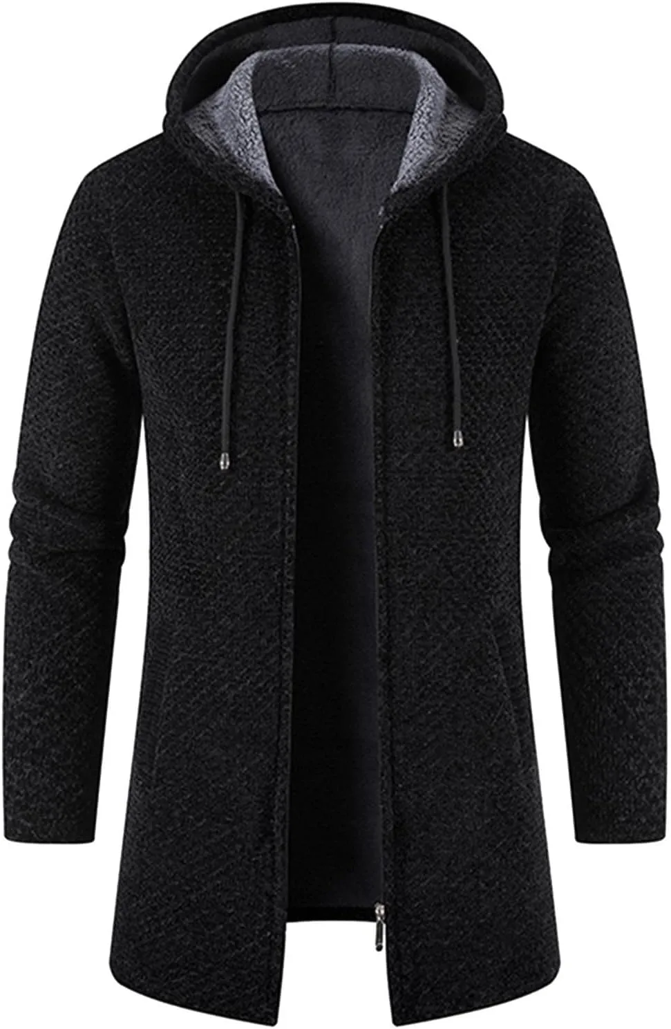 CRNTCEM Mens Long Cardigan Hoodies Winter Fleece Lined Warm Knitted Sweater Coats Full Zipper Open Front Drape Cape Overcoat