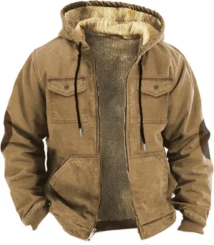CRNTCEM Mens Winter Heavyweight Jacket Fleece Sherpa Lined Warm Western Coats Vintage Cotton Outdoor Athletic Thermal Outwear