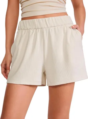 CRZ YOGA Comfy Ribbed Sweat Shorts for Women High Waisted Lyocell for Casual Lounge Athletic Jersey with Pockets