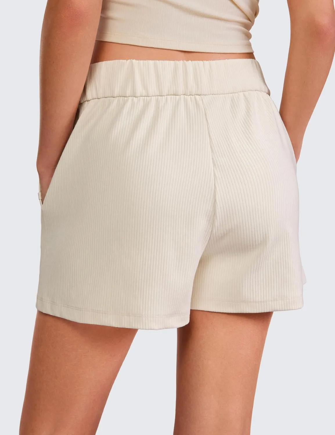 CRZ YOGA Comfy Ribbed Sweat Shorts for Women High Waisted Lyocell for Casual Lounge Athletic Jersey with Pockets