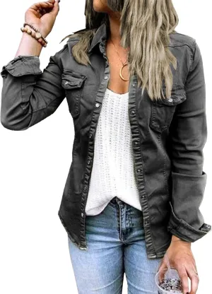 Denim Jacket For Women Chambray Western Jean Long Sleeve Button Up Shirts 2025 Spring Jean Jackets