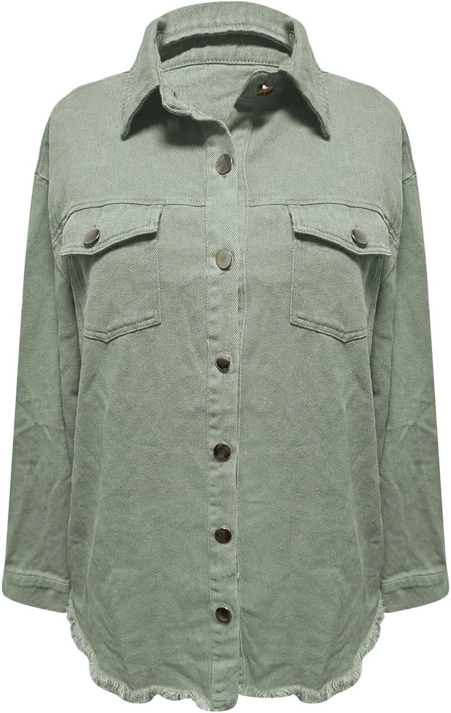 Denim Jacket for Women Oversized Button Up Jean Jacket Long Sleeve Frayed Hem Shacket Western Boyfriend Coats